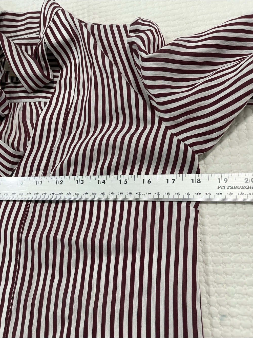 Anthropologie Maeve Tie Neck Blouse XXS Burgundy Stripe Office Career Parisian - Picture 7 of 13